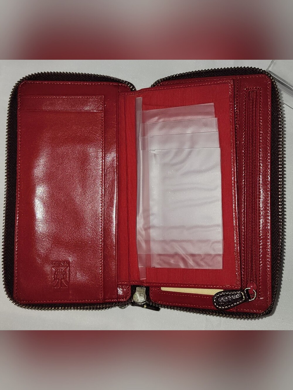 TUSK Women's Zip-Around Wallet Burgundy/Red Zipper Pocket Coin & Credit Card - Picture 9 of 16